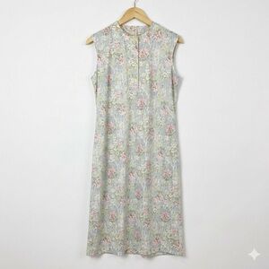 Vintage 70s Kitty Floral Midi Dress Pastel Sleeveless Mod Cottagecore Size 12